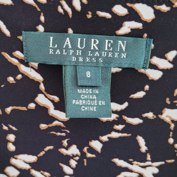 Ralph Lauren Black Chain Print Wrap Style Midi Dress US 8 - Picture 2 of 8